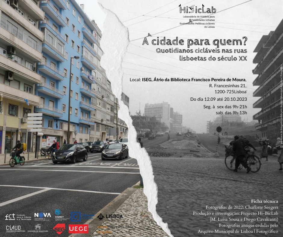 HBiclab's tweet photo. É com grande satisfação que anunciamos que a nossa exposição "A cidade para quem? Quotidianos cicláveis nas ruas lisboetas do século XX" estará patente no Átrio da Biblioteca Francisco Pereira de Moura, no ISEG, entre os dias 12 de Setembro e 20 de Outubro de 2023. https://t.co/grTu2cSbze
