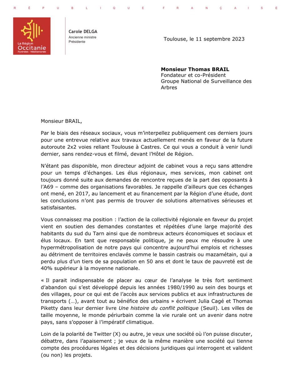 CaroleDelga's tweet image. Ma réponse à la demande de @BrailThomas envoyée hier matin : je lui propose une réunion avec les partenaires du projet dans les plus brefs délais.