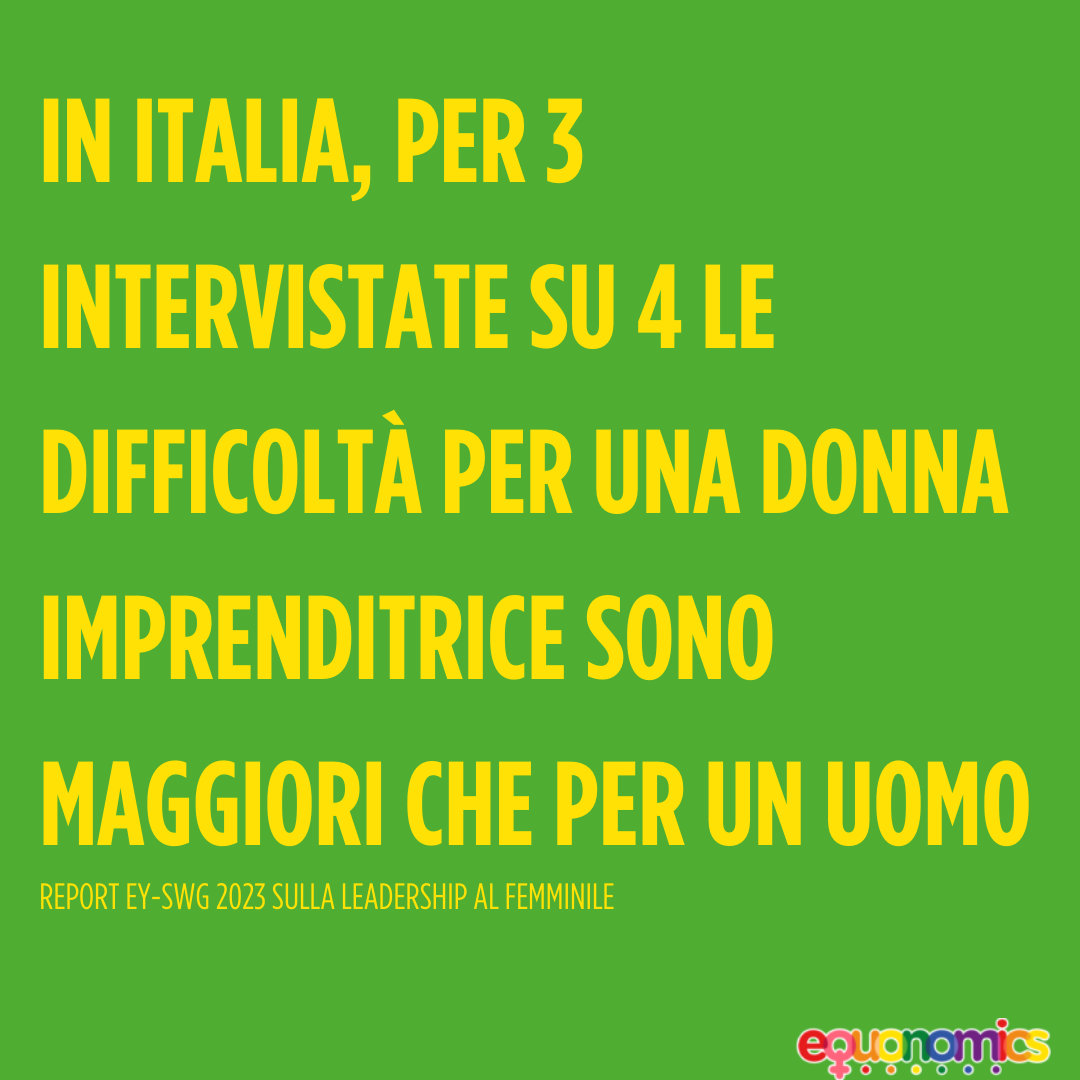 Equonomics_'s tweet photo. Secondo l’ultimo report EY-SWG sulla leadership femminile, in Italia, per 3 intervistate su 4 le difficoltà per una donna imprenditrice sono maggiori che per un uomo… peccato perché le imprese femminili sono considerate un valore aggiunto.

#genderequality 
#Equonomics https://t.co/TxuC3VCNA6