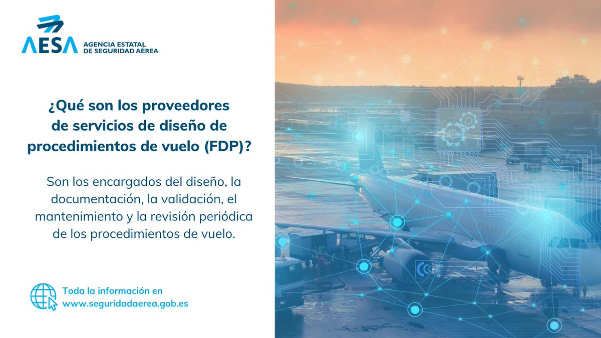 AesaSpain's tweet photo. 🔹 @AesaSpain certifica a dos nuevas empresas @PildoLabs y @alg_global como proveedores de servicios de Diseño de Procedimientos de #Vuelo (FPD) conforme al Reglamento de Ejecución #UE 2017/373 ✈️

👏 ¡Enhorabuena por vuestro trabajo! https://t.co/TIAQmkJJM6