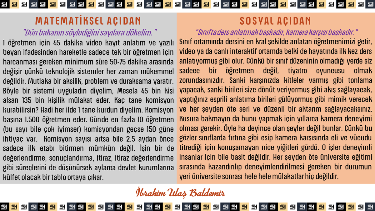 Bilgi, deneyim ve bilim yalan söylemez. Mülakatlar büyük ölçekli topluluklar için ne sağlıklıdır ne objektiftir ne de doğru sonuçları ortaya çıkarır. Üniversite eğitimi sırasında yapılması gerekenlerin yapılacağı yerler mülakatlar olamaz.

 #mülakatahayır