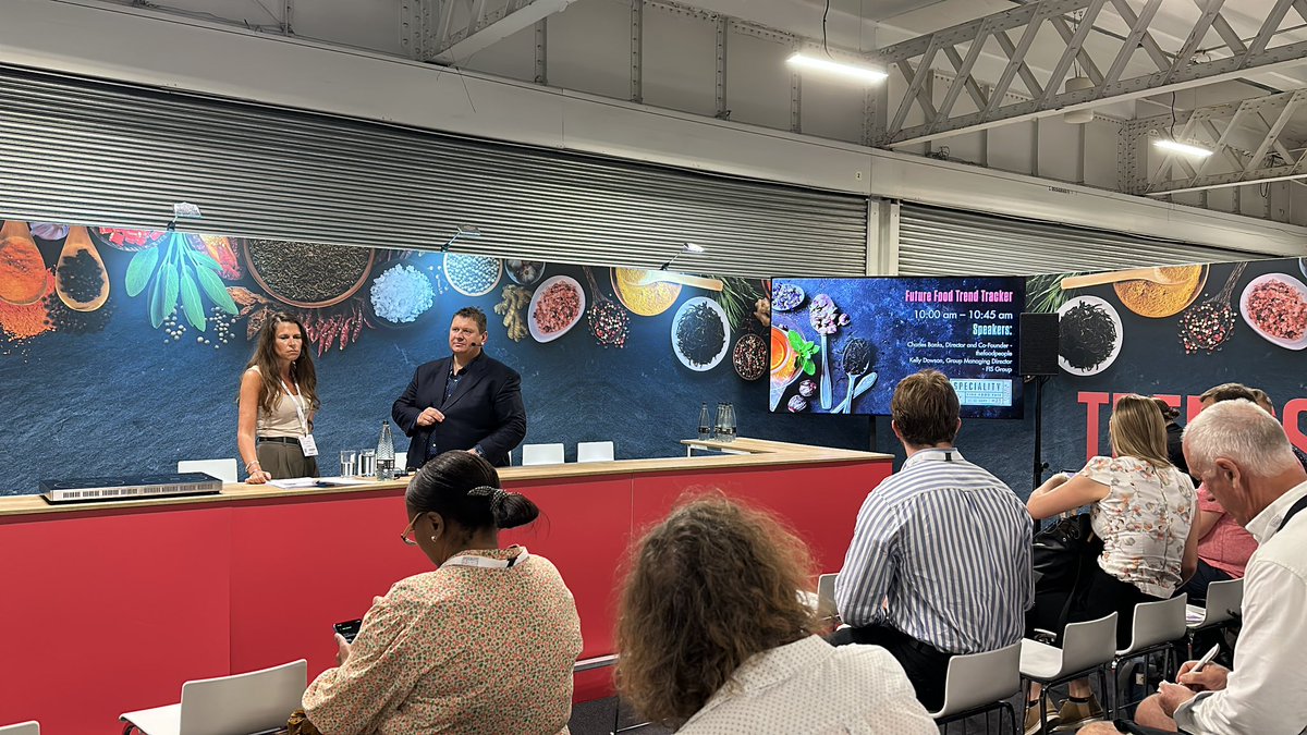 resultsfmcg's tweet photo. We are looking forward to spending the day here at @SpecialityFair checking out all the latest small and big things in food. First up our great friend @CBfoodpeople with Kelly Dowson on the Future Food Trend Tracker! #sfff23 https://t.co/OJU8vFg9Qw