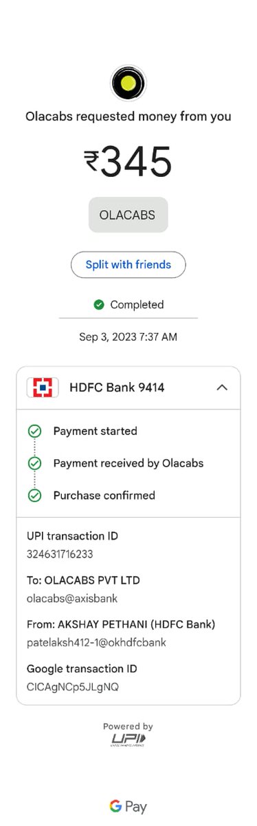 AkshayPethani's tweet photo. @OlaSupport74758 I was charged twice my online payment was not realized and at the end of the ride, I had paid by cash (UPI to driver) to my cab driver. Attaching proof. Return my 345 without asking a question or See you in court. https://t.co/FnILRTyOgd