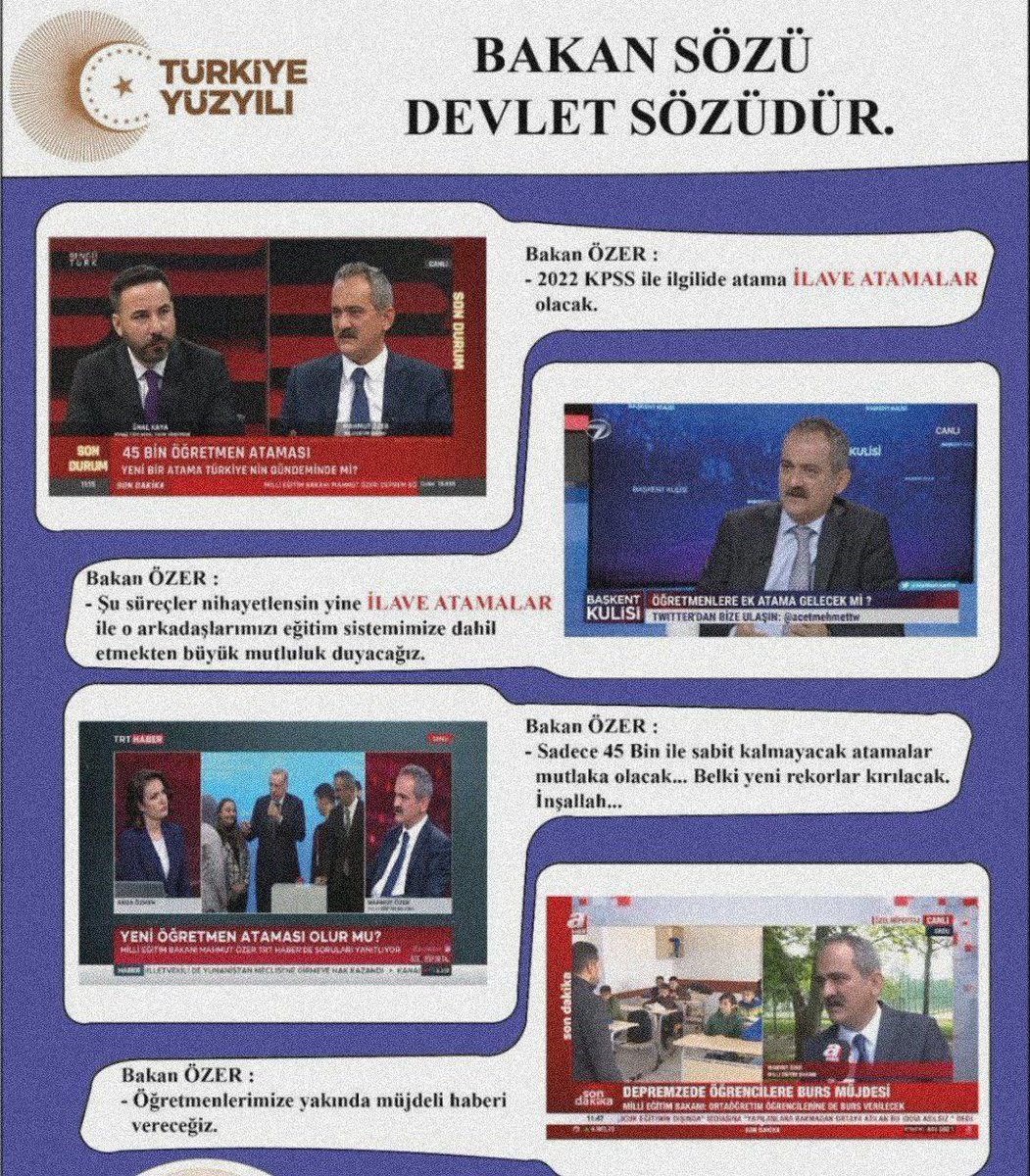 Mahmut Özer 2022 KPSS EK ATAMA sözü de vermişti. Yeni bakanımız da “Özer’in sözleri bizim için taahhüt” dedi. Ek atama yapmak için hala geç değil, puan geçerliliği devam ediyor. Mülakatın kaldırılması seçim vaadiydi. #İlaveAtama2022SözüNerede #mülakatahayır