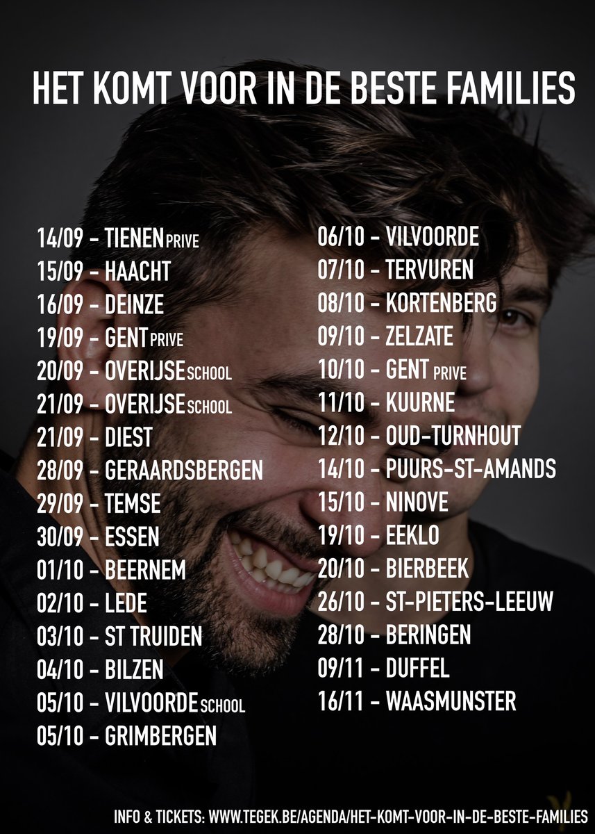 Te Gek!? (@projecttegek) on Twitter photo Vanaf vandaag gaan acteur Mathias Vergels & Manu Huylebroeck op Open Geest-tournee met āHet komt voor in de beste familiesā. Een taboedoorbrekende muzikale voorstelling i.s.m <a href="/Similesvzw/">Similes vzw</a>.
Wil je er graag bij zijn? Bekijk hier alle speeldata en -locaties štegek.be/agenda/het-kom⦠Vanaf vandaag gaan acteur Mathias Vergels & Manu Huylebroeck op Open Geest-tournee met āHet komt voor in de beste familiesā. Een taboedoorbrekende muzikale voorstelling i.s.m <a href="/Similesvzw/">Similes vzw</a>.
Wil je er graag bij zijn? Bekijk hier alle speeldata en -locaties štegek.be/agenda/het-komā¦
