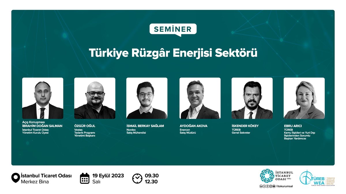itokurumsal's tweet photo. İstanbul Ticaret Odası, 'Türkiye Rüzgâr Enerjisi Sektörü' başlıklı bilgilendirme semineri düzenleyecek. Ücretsiz etkinliğimize siz de davetlisiniz.

🗓️19 Eylül 2023 - Salı
🕐09.30 - 12.30
📍 İTO Eminönü Merkez Bina

Detaylı Bilgi İçin;
👉https://t.co/RCeQhbKV79 https://t.co/92VOztgHzm