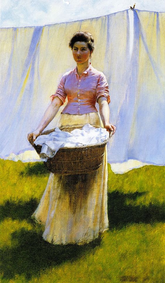 🎨Charles Courtney Curran - Hanging Out the Clothes, 1887