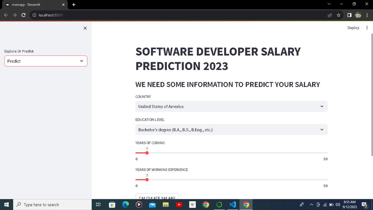 kobichris_'s tweet photo. Built a Web App Using streamlit. The app predicts salary for software developers based on their country, Years of coding, work experience, as well as education level, and has a section for data exploration. https://t.co/ghKpLRI8K4