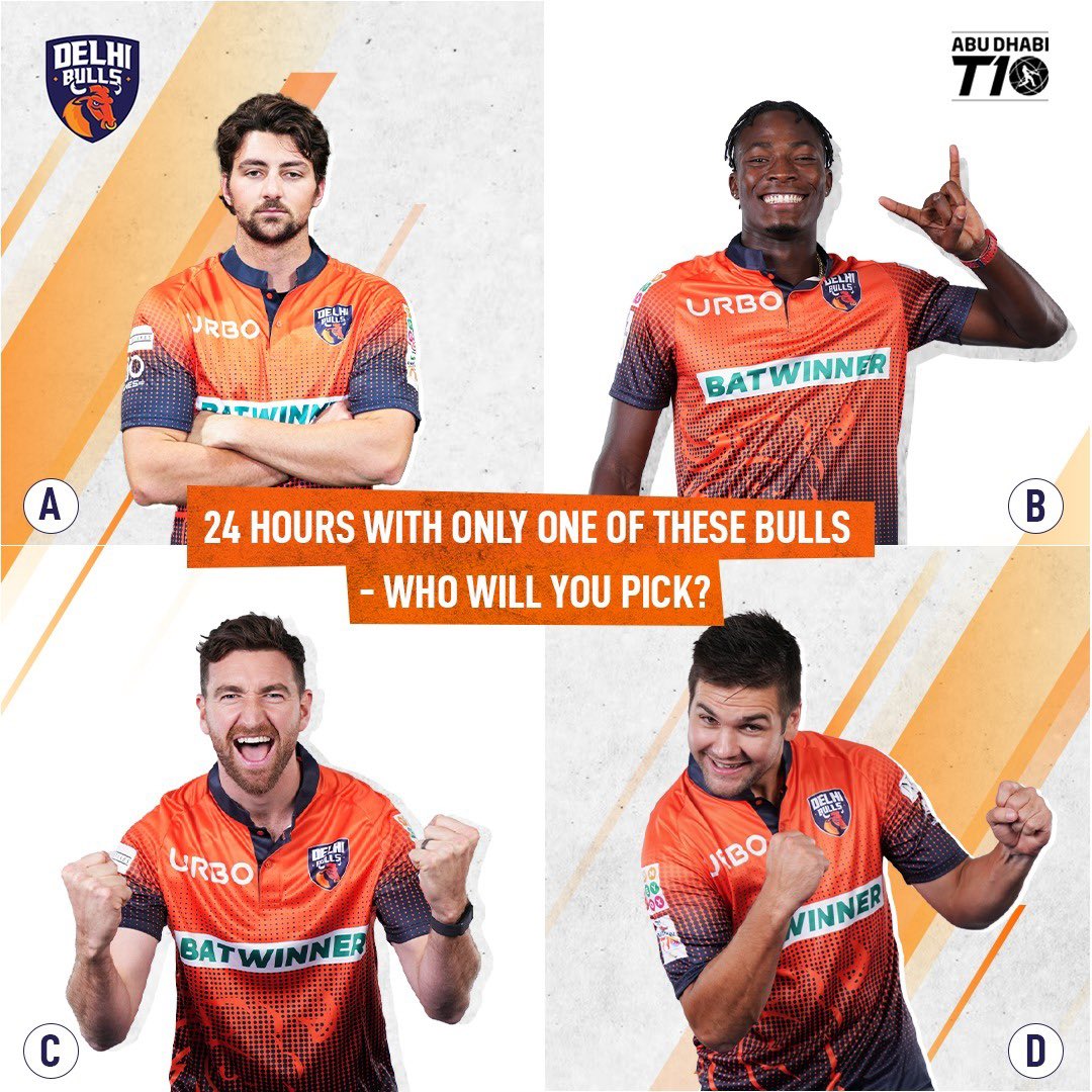 UAEBullsT10's tweet photo. You cannot not feel regretful by not choosing the other 3. Try and find out 😏
Drop your comments 👇🏼
#DelhiBulls #T10League #Dropyourcomments #UAE #Dubai https://t.co/9IMcLvCKvw