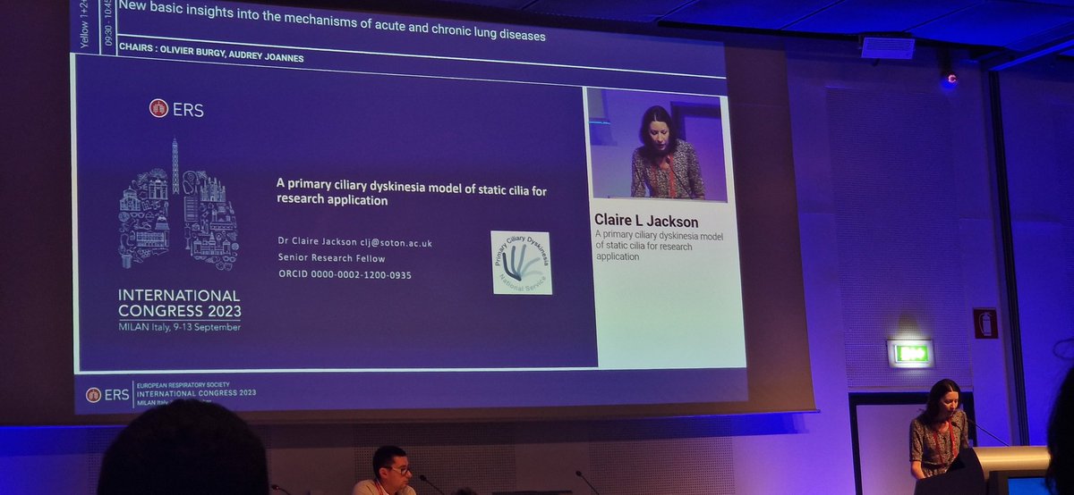 Amazing talk by @_Claire_Jackson at the #ERSCongress on #PCD models for research applications #PrimaryCiliaryDyskinesia @PCD_UK @UoS_Medicine @unisouthampton