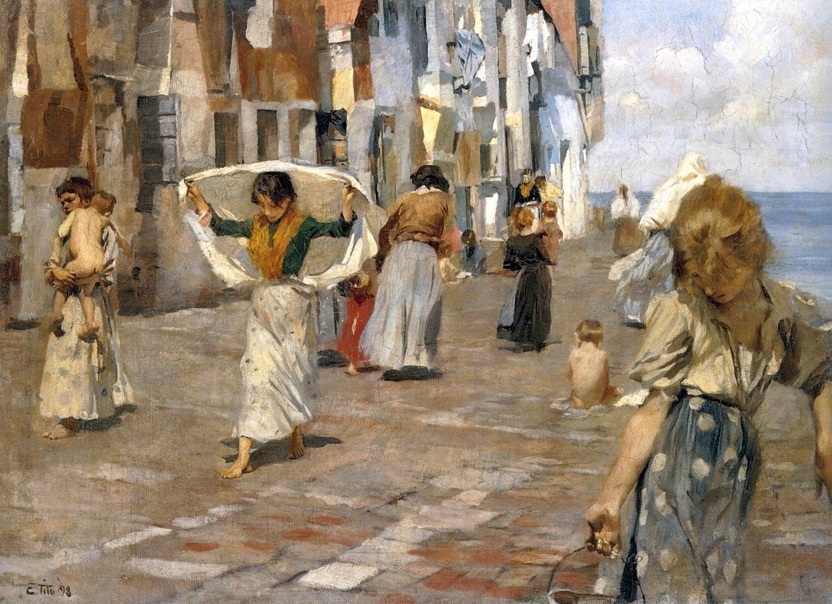 🎨Ettore Tito (Italien, 1859-1941) - Chioggia, Vénétie, 1898