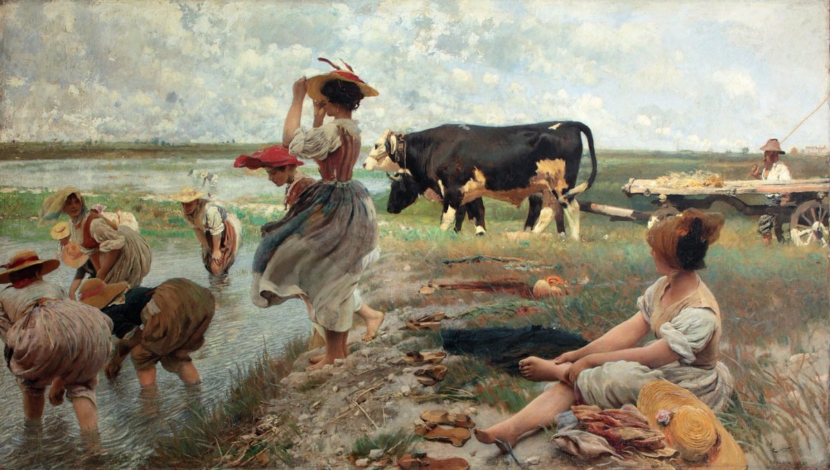🎨Ettore Tito (Italien, 1859-1941) - Femmes dans les rizières de Polésine