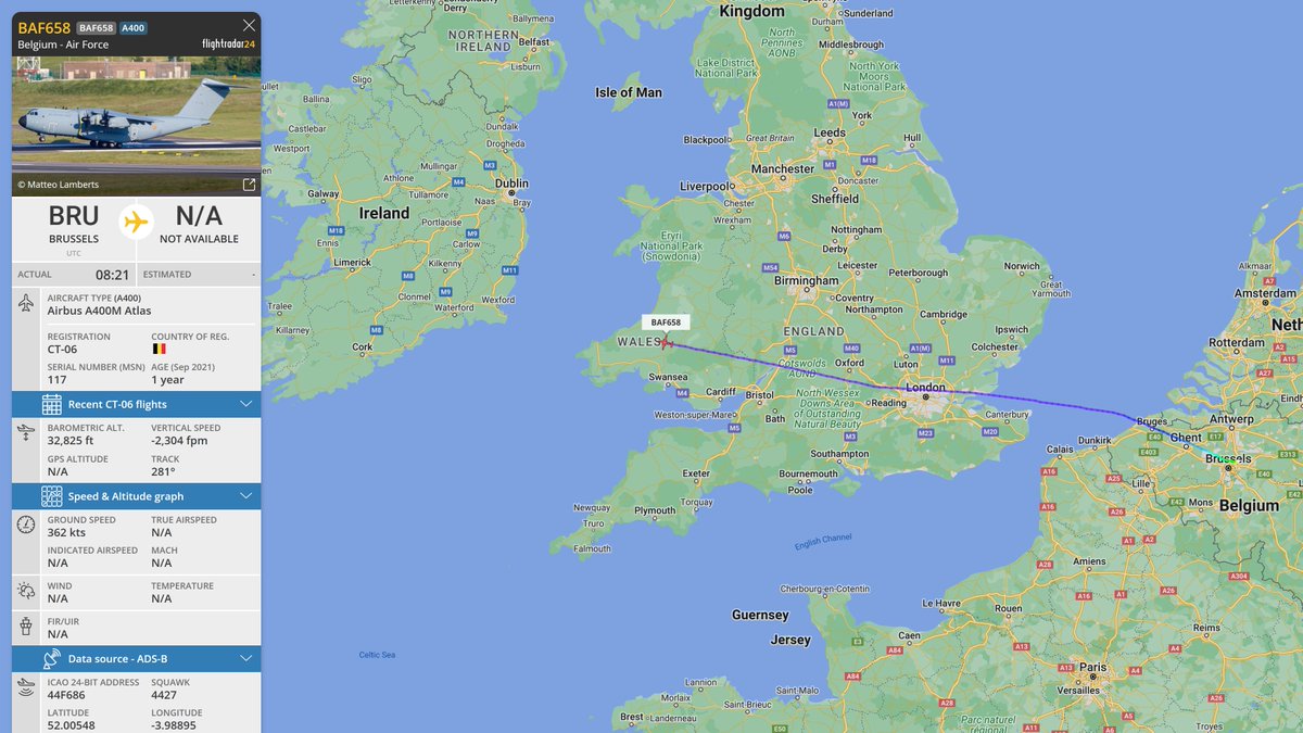 EISNspotter's tweet photo. 09:20z

🇧🇪 Belgian Air Force A400M #44F686 CT-06

#BAF658 is heading into 🇮🇪 Baldonnel from 🇧🇪 Brussels Airport. https://t.co/oKhzuyAUjc