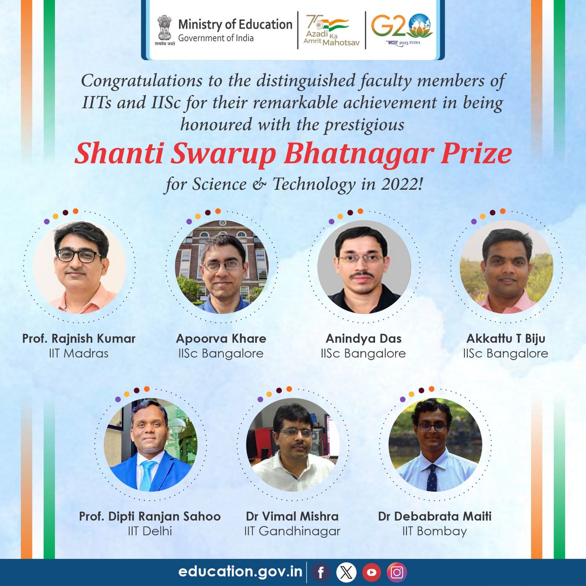 EduMinOfIndia's tweet photo. Shanti Swarup Bhatnagar Prize 🏆 annually celebrates outstanding Indian scientists under 45 for their pioneering work in various scientific fields. Several esteemed faculty members from Universities and Higher Educational Institutions have been honoured with this prestigious award, recognizing their remarkable contributions to science and technology.
@iitmadras