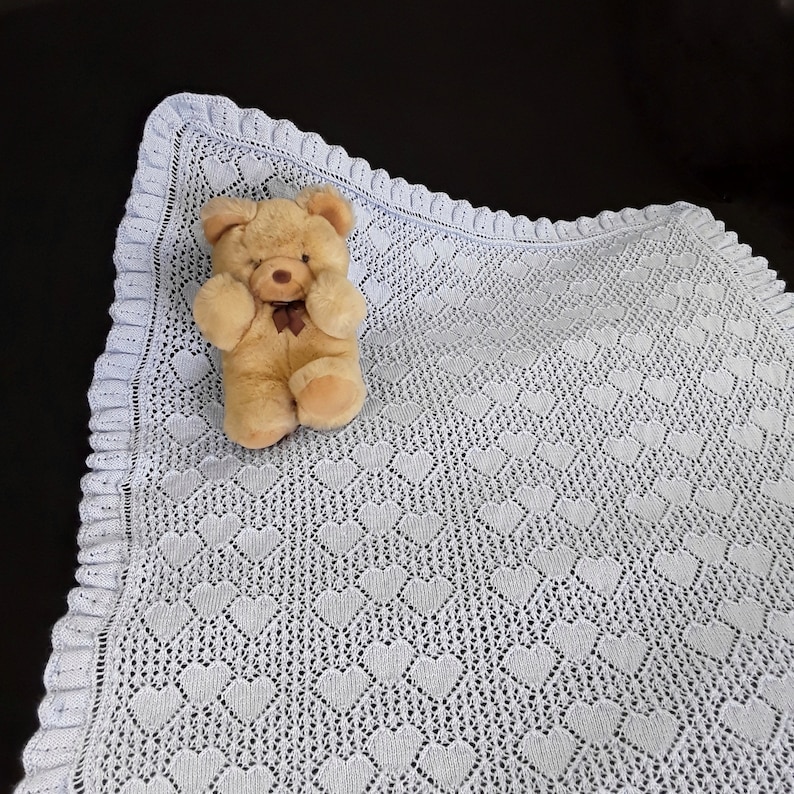 Hand knitted baby sweetheart shawl in pale blue - receiving blanket - christening shawl etsy.com/uk/listing/833… #knittingtopia #etsy #handmade #babyshowergifts #babyshawl #etsyRT