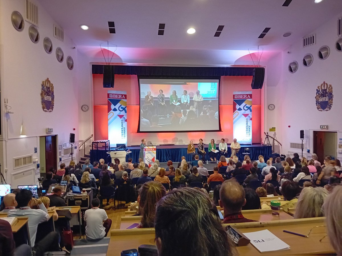 Kicking off #BERA2023 - packed conference for opening panel. Looking forward to presenting our ESRC project Educating for Public Good on Thursday as part of a workshop exploring the civic school!