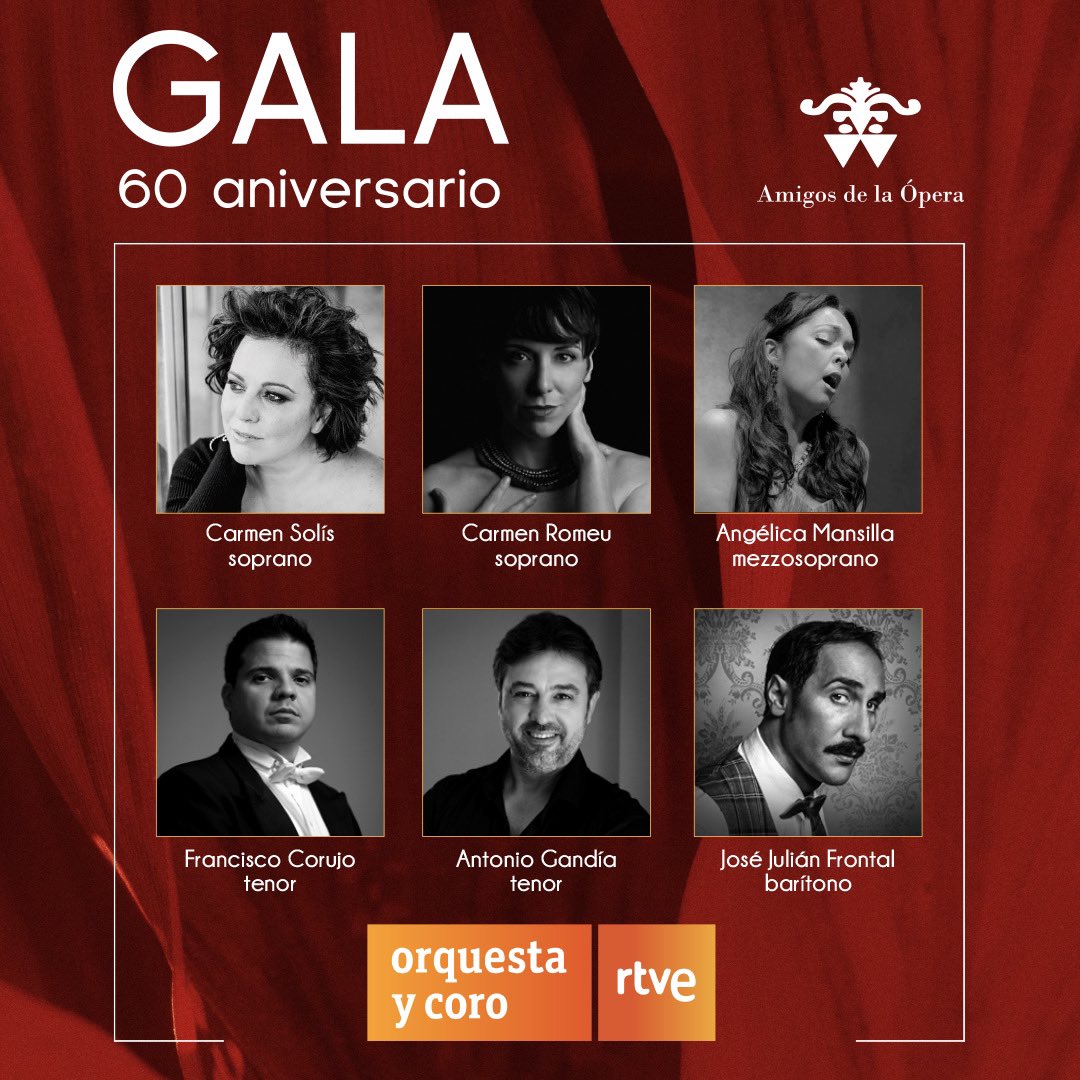 Archivo SGAE (@archivosgae) on Twitter photo Este viernes 15 los Amigos de la Ópera de Madrid celebran su 60 cumpleaños con una gala lírica de #ópera y #zarzuela en #TeatroMonumental Madrid
con <a href="/SolisCarmen/">Carmen Solis</a> <a href="/carmenromeusop/">Carmenromeu</a> #AngélicaMansilla <a href="/CorujoFrancisco/">Francisco Corujo</a> <a href="/Tenorgandia/">Antonio Gandía</a> <a href="/JoseJulianFront/">José Julián Frontal Martos</a> <a href="/OCRTVE/">Orquesta y Coro RTVE</a> #ThomasHerzog
¡Felicidades! Este viernes 15 los Amigos de la Ópera de Madrid celebran su 60 cumpleaños con una gala lírica de #ópera y #zarzuela en #TeatroMonumental Madrid
con <a href="/SolisCarmen/">Carmen Solis</a> <a href="/carmenromeusop/">Carmenromeu</a> #AngélicaMansilla <a href="/CorujoFrancisco/">Francisco Corujo</a> <a href="/Tenorgandia/">Antonio Gandía</a> <a href="/JoseJulianFront/">José Julián Frontal Martos</a> <a href="/OCRTVE/">Orquesta y Coro RTVE</a> #ThomasHerzog
¡Felicidades!