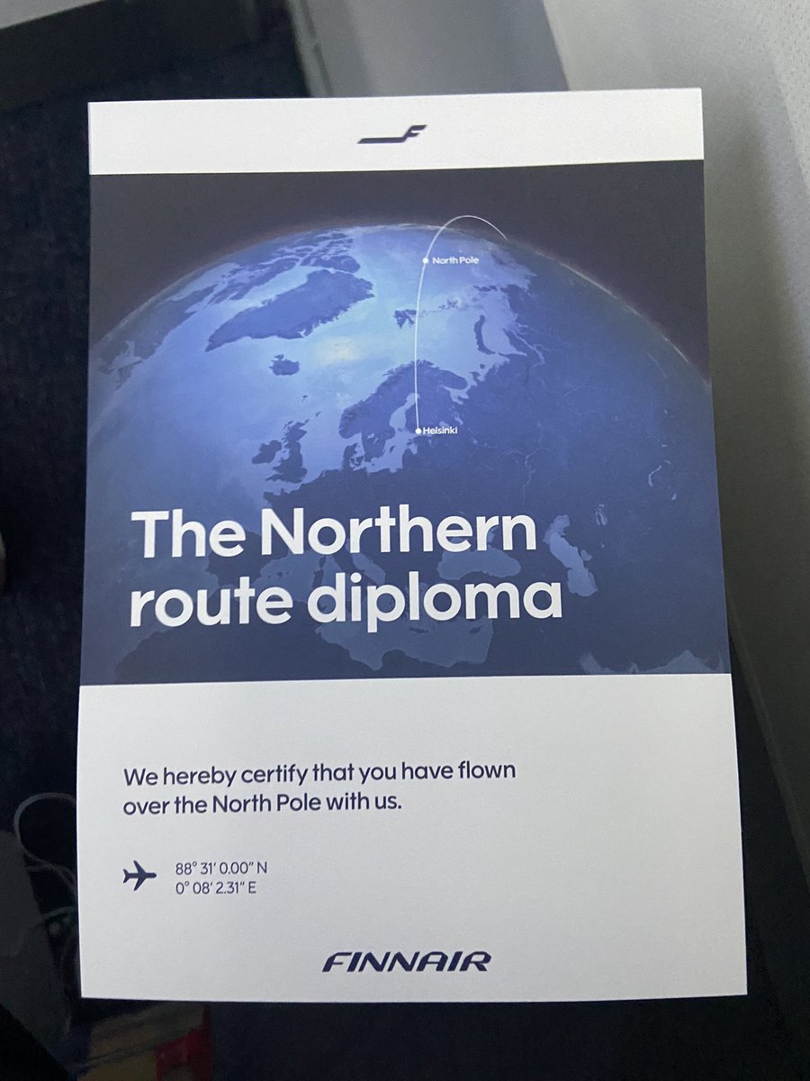 帰国しました。 外国人の入国は激混みでしたが、日本人の入国は空いていました。 #ヘルシンキ - 成田の #フィンエアー はロシア上空を迂回するため、北極ルートになっており、「北極点を通過したことの証明書」が機内で無料でもらえました。  行きは寝ていてもらい損ねた ...