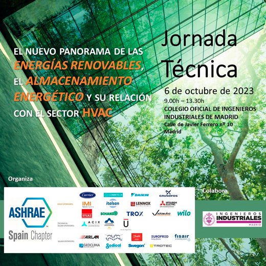 Convocatoria Jornada ASHRAE  "El nuevo panorama de las energías renovables. El almacenamiento energético y su relación con el sector HVAC"
<a href="/AshraeSpChapter/">Ashrae Spain Chapter</a> #EnergíaTérmica #AlmacenamientoEnergético
Más info ➡️bit.ly/3P8Oz7M