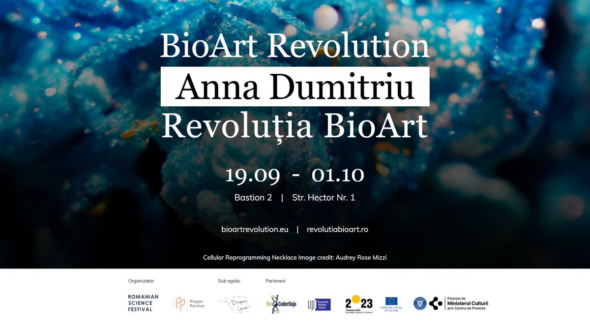 Call for writers, bloggers, journalists, and people with newsletters. Please help publicise my new solo show Anna Dumitriu: BioArt Revolution which opens on 19th Sept in Timisoara as part of the European Capital of Culture..The press release here dropbox.com/scl/fi/syuoxw6…