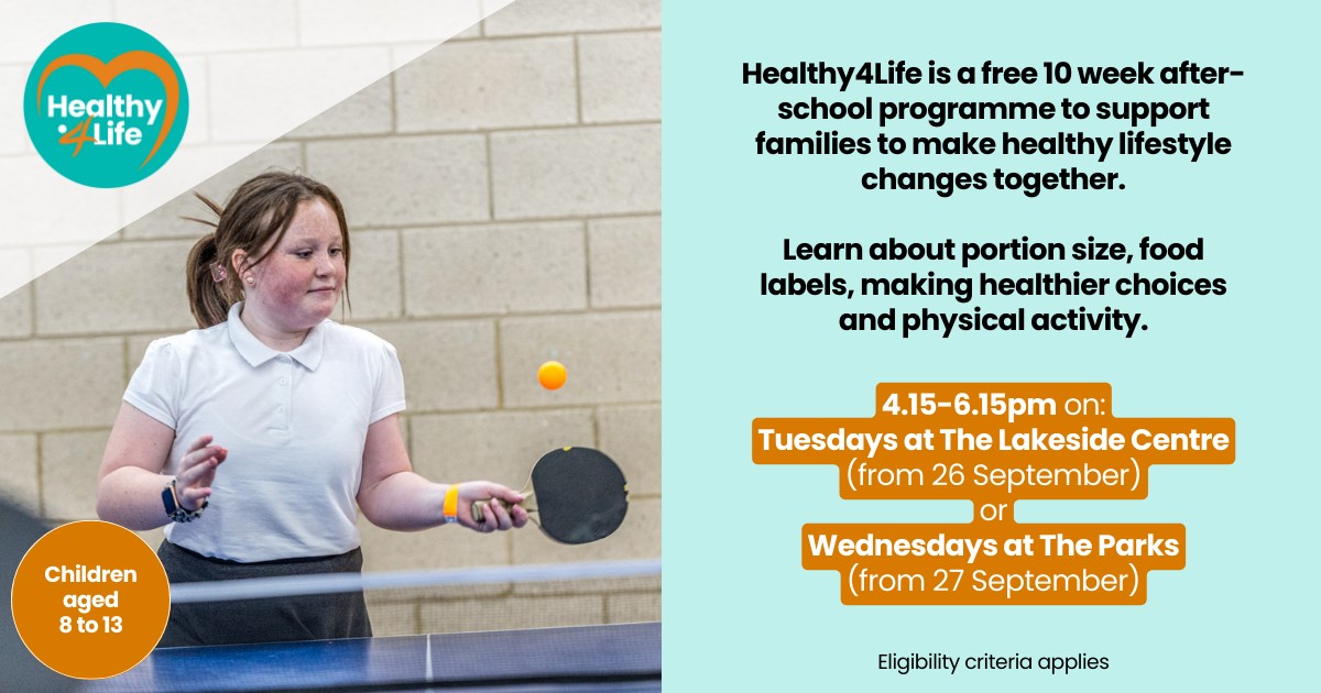 Healthy4Life are after-school sessions for you and your child(ren) to help you learn about healthy weight and why it's important.

Delivered by a friendly team the focus is on how to make small changes to nutrition and physical activity.

Find out more: bit.ly/ANT_H4L