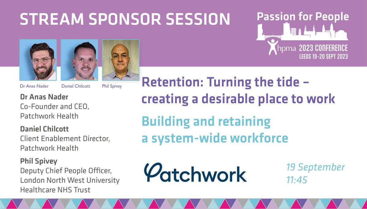 Looking forward to speaking about ICS #workforce management at the HPMA Conference next week, alongside Dan Chilcott, our Client Enablement Director, and @LNWH_NHS's Deputy CPO, Phil Spivey. Our team will also be at stand 20 during the event - hope to see some of you there!