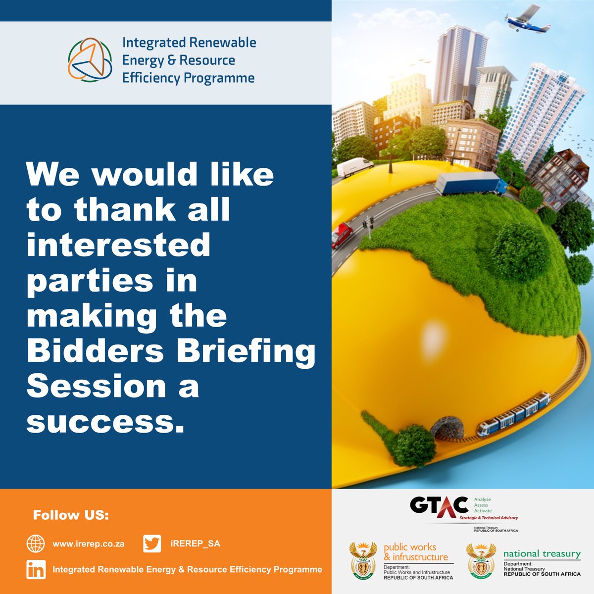 The event marked a significant milestone in the Integrated Renewable Energy and Resource Efficiency Programme (iREREP) with the release of the first Requests for Proposal (RFP).

#resourcefficiency #energyefficiency #renewablenenergy #wastemanagement #watersecurity