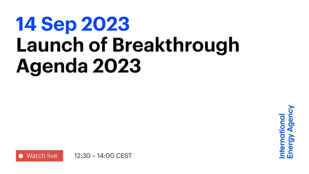 On Thursday, we’re releasing the Breakthrough Agenda Report 2023 - produced with <a href="/IRENA/">IRENA</a> &amp; <a href="/hlcchampions/">Climate High-Level Champions</a>

It explores how international cooperation can enable the clean energy investment &amp; deployment needed to achieve climate goals

Watch the LIVE launch 👉 iea.li/3PAHxdx