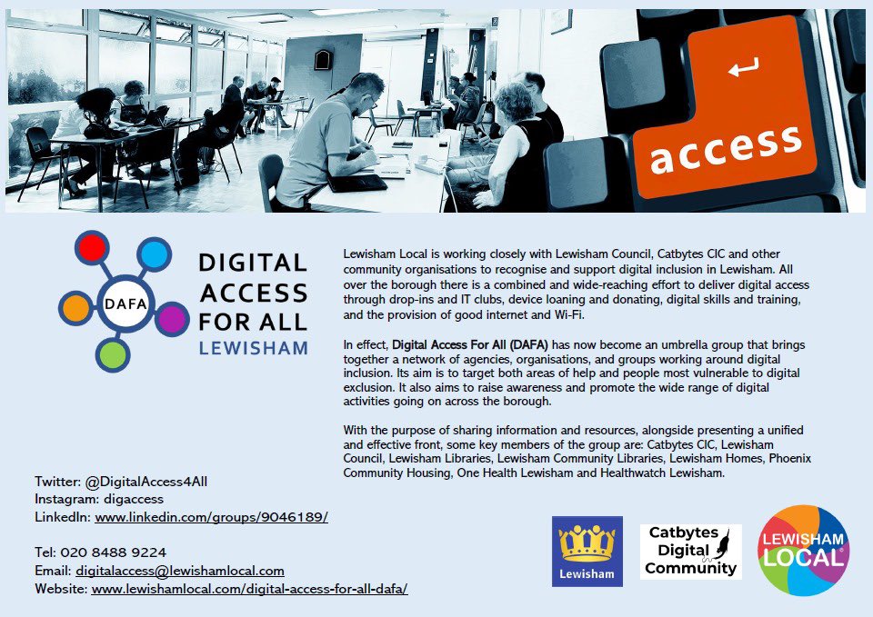 .<a href="/lewishamlocal/">Lewisham Local</a>, <a href="/LewishamCouncil/">Lewisham Council</a> &amp; <a href="/CatBytesCIC/">Catbytes CIC</a> are championing digital inclusion in Lewisham.

Find out more about the support available and please share with anyone who might benefit 👇