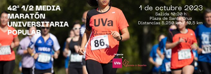 🏃‍♀️Recuerda que todavía puedes inscribirte en la 12ª 1/2 Media Maratón Universitaria organizada por <a href="/UVaDeporte/">UVa Deporte</a> 

¡Hazlo antes del día 24 de septiembre y paga precio reducido!
comunicacion.uva.es/es_ES/detalle/…