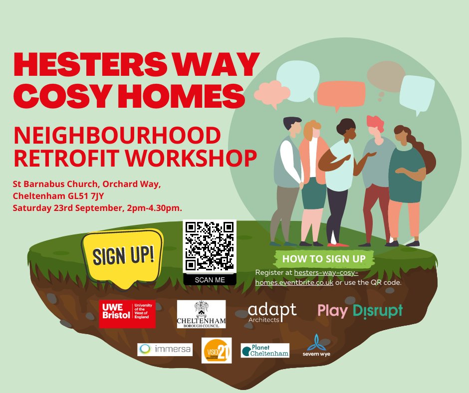 playdisrupt's tweet photo. Whether you’re looking to make small changes at home, or thinking of a bigger transformation as a community, the Hesters Way Cosy Homes Retrofit event has something for you! St Barnabus Church, Orchard Way Sat 23 Sept 2-4.30pm.
More info &amp; to register https://t.co/smiJhumcTd https://t.co/qPplN0iapF