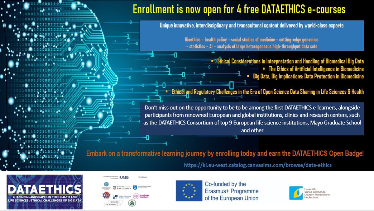 Don't forget to enroll in the DATAETHICS e-training!  

Embark on a transformative learning journey through our 4 free and self-paced e-courses. Enroll today and earn the DATAETHICS Open Badge!  

ki.eu-west.catalog.canvaslms.com/browse/data-et…