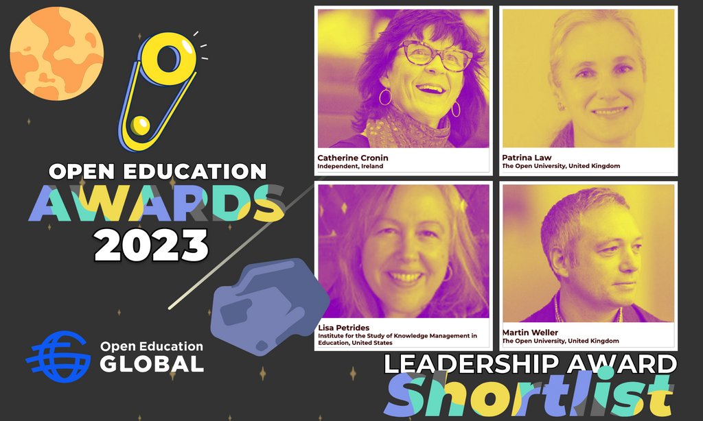 OpenEdGlobal's tweet photo. 🏆️#OEAwards23 #savethedate

These inspiring #openedheroes are shortlisted for the #PeopleinOpen #Leadership category ...

@lpetrides Catherine Cronin @HigherEdPatrina @mweller

Winners announced on #OEGLive special 
🗓️ Sept 13 at 17:00 UTC
📺️Live 👉️ https://t.co/WDrQn8g0AG https://t.co/5JqBvCpfBL