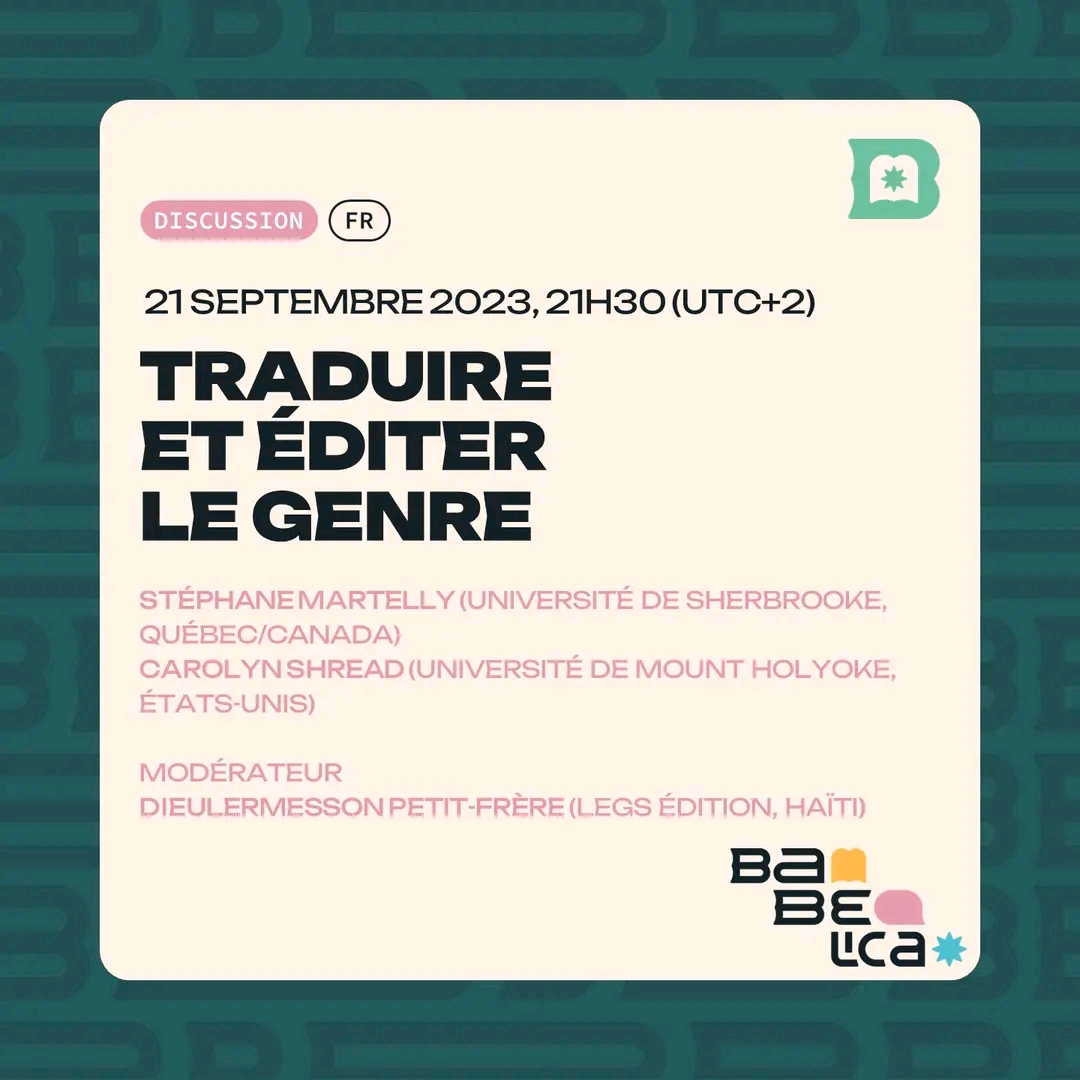 Haïti sera sur la deuxième édition 𝐁𝐀𝐁𝐄𝐋𝐈𝐂𝐀 avec les éditeurs et éditrices Dieulermesson Petit Frère,  Stéphane Martelly et #Carolyn Shread. Rendez-vous ce 21 septembre 2023 à 21h30 (UTC+2). urlz.fr/nyGz