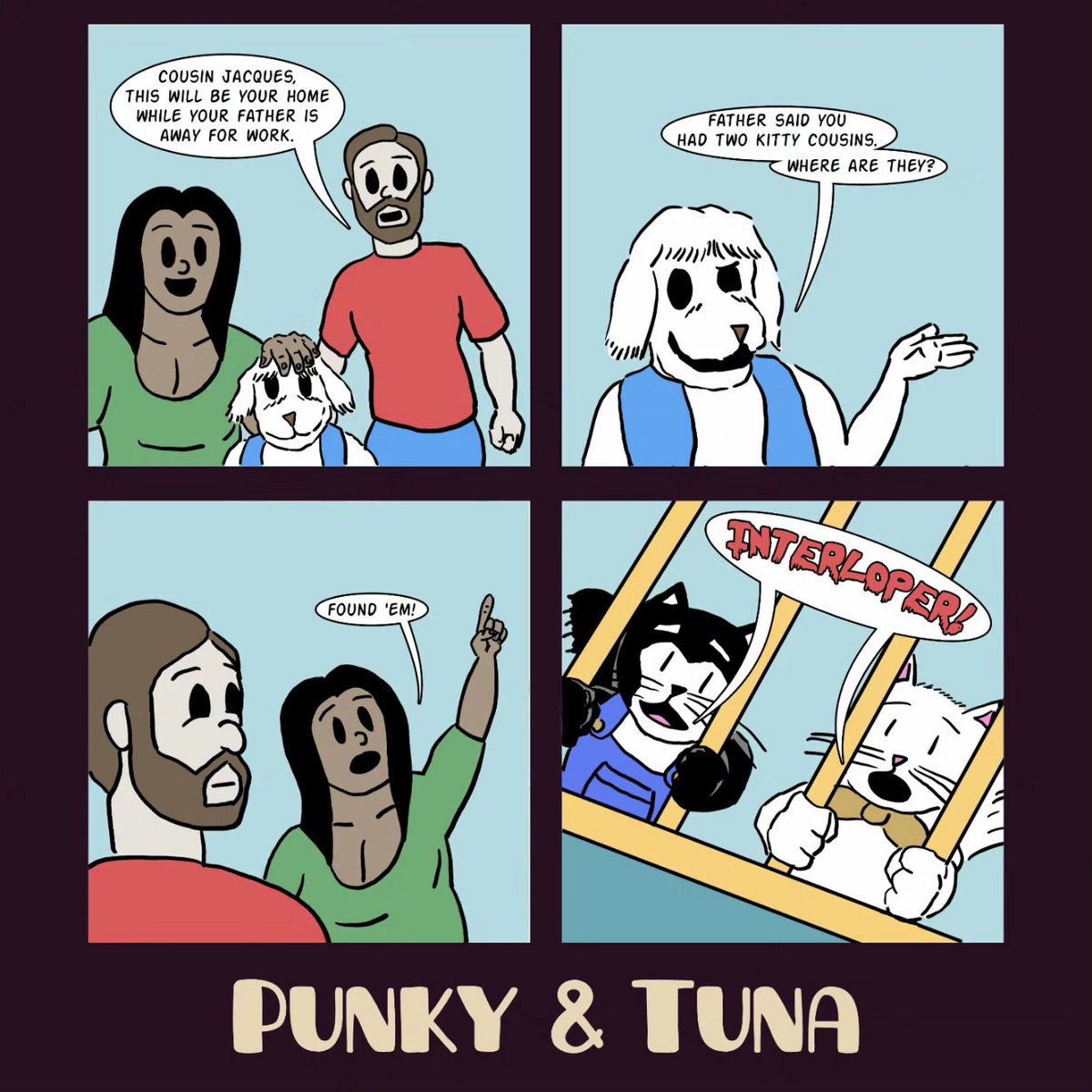 PunkyTunaComic's tweet photo. When worlds collide...
•
•
•
•
•
#dog #cousins #punkytunacomic #Jacques #family #kittycomic #cats #kitties #interloper #funny #affinitydesigner #madeinaffinity #createdonsurface #surfacepro https://t.co/rnGboi2vHZ