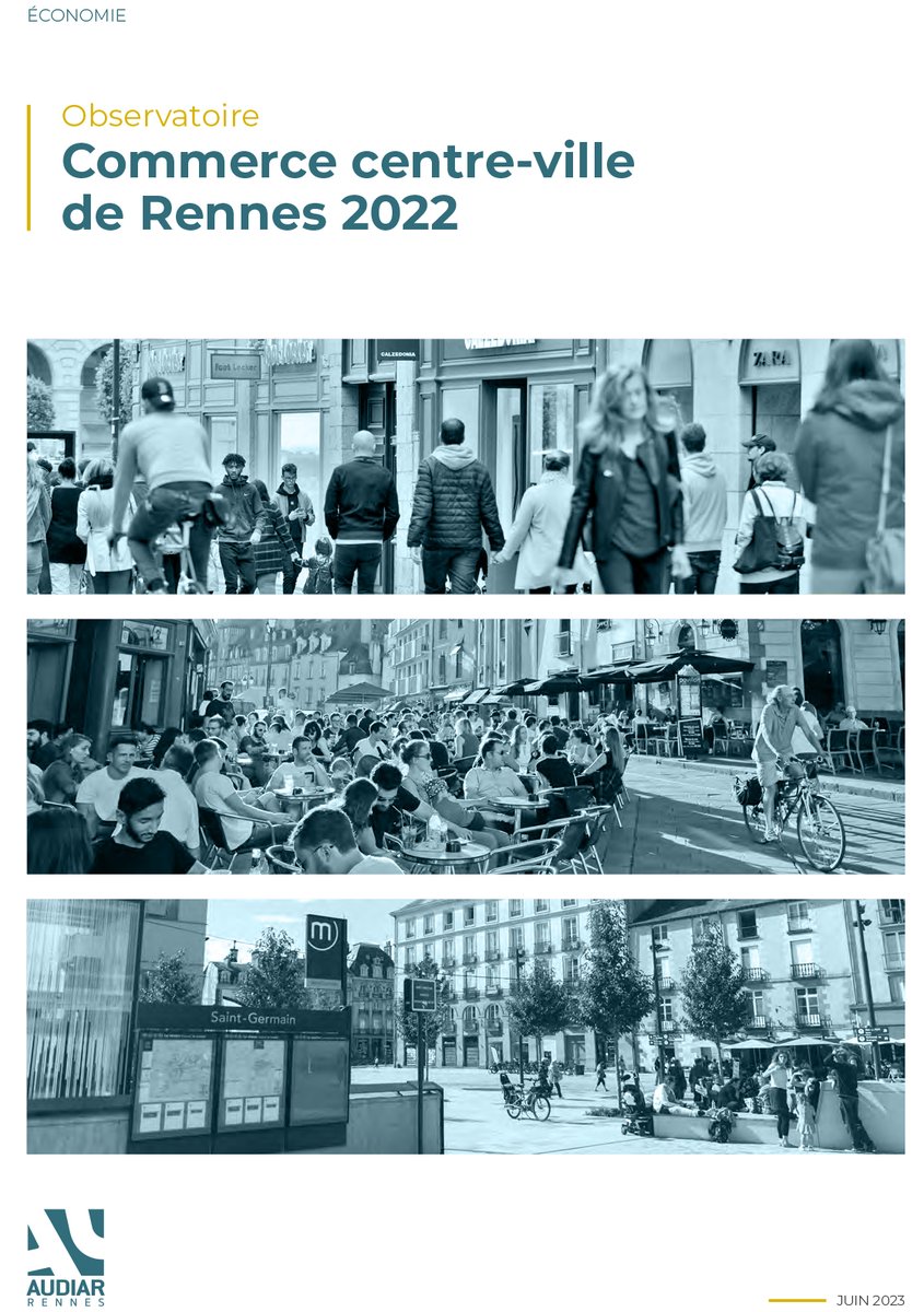 Publication par l'@Audiar_infos de sa très intéressante étude sur le commerce de centre-ville à Rennes. Le centre-ville marchand de Rennes demeure le 1er pôle commercial de Bretagne, avec un CA de 608 M€ en 2022. audiar.org/publication/ec… (1/3)