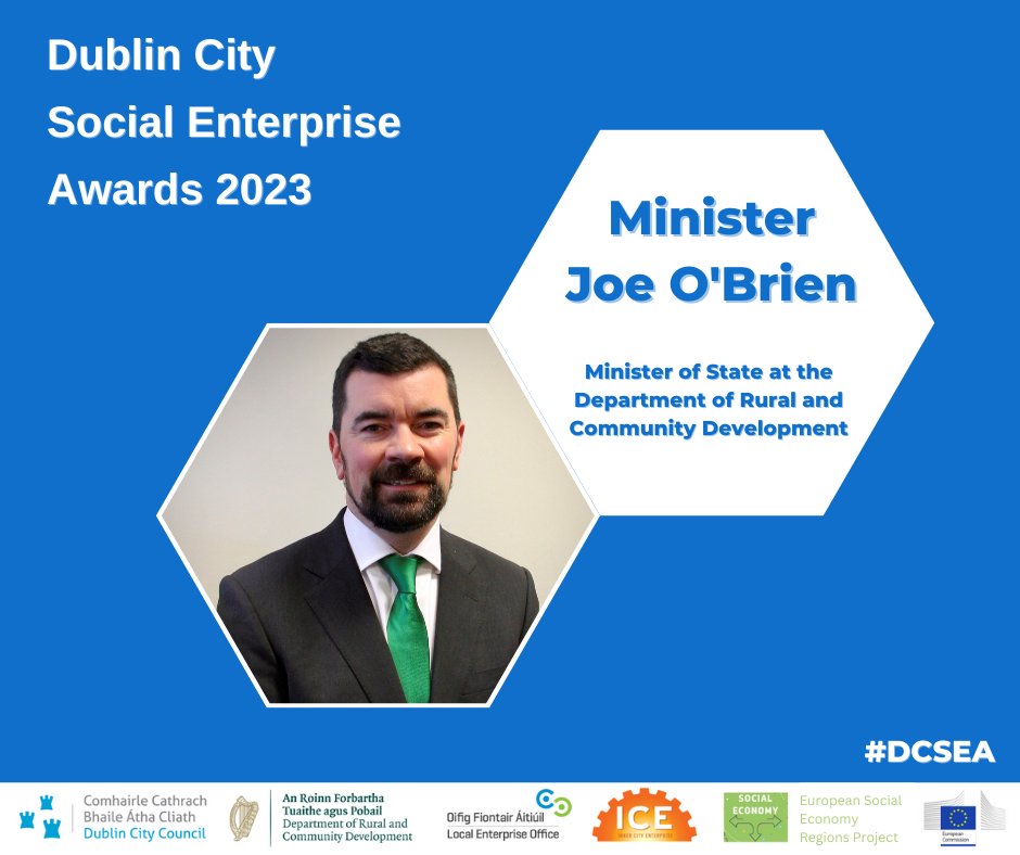 DCCEconDev's tweet photo. Excited to hear from Minister Joe O’Brien @DeptRCD, Minister of State with the Department of Rural and Community Development who will be our keynote speaker at #DCSEA!

#SocEnt #SocialEnterpriseAwards #Dublin https://t.co/xkOqMv2RH5