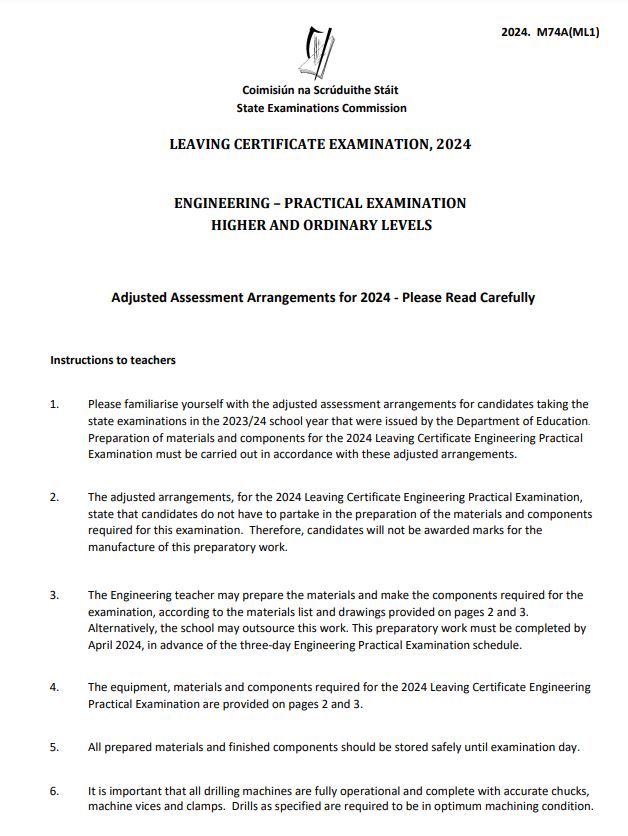 🔧 Update on Leaving Certificate Engineering 🔧 State Examinations Commission documentation has just been released in relation to the Leaving Certificate Engineering - Technology Projects for 2024. The relevant materials can be found at examinations.ie/?l=en&mc=ex&sc…