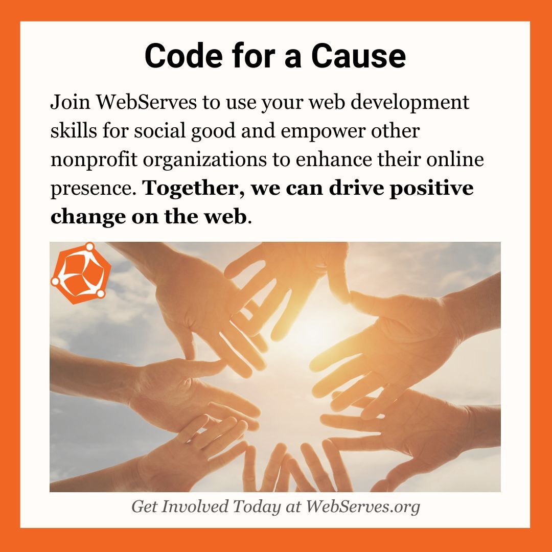 WebServes's tweet image. Learn how your web development skills can change lives! Join WebServes to create websites for a cause. 
#YourCauseIsOurCause #NonProfitSuccess #WebDevelopment #NGOWebDev #DigitalEmpowerment #SocialChange #TechForGood