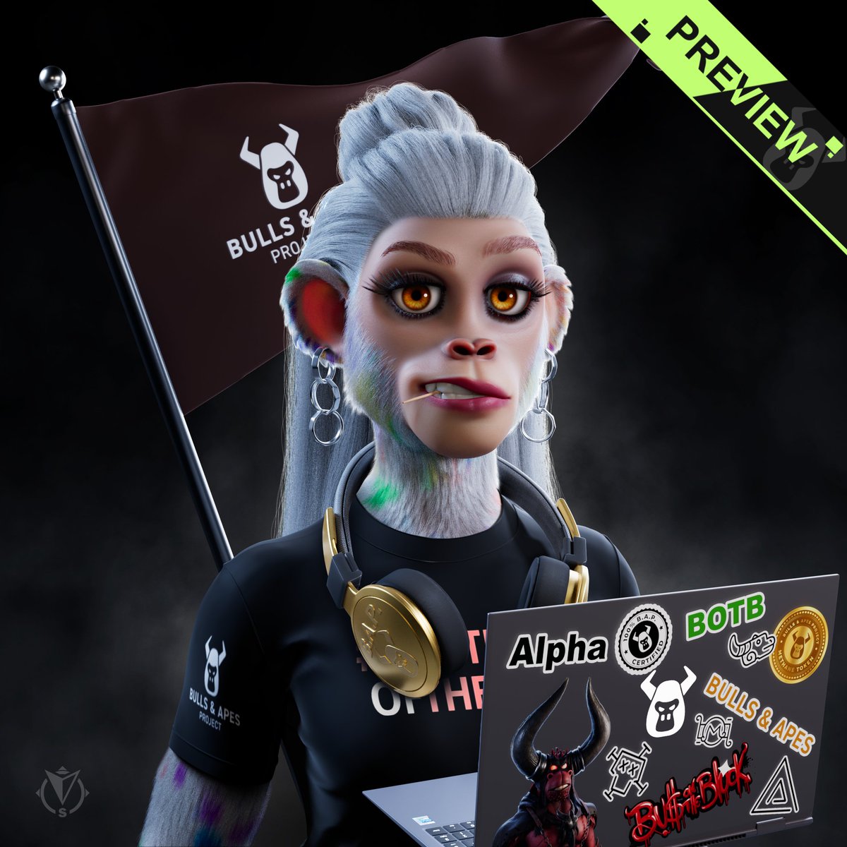 Maline_eth's tweet image. Gn if you gn ✨ My girl has her tech because we&apos;re a degen or we ain&apos;t @Apple 

#ApeTraitOfTheDay: Tech 
Made with #TheConfigurator by  @BullsApesProj