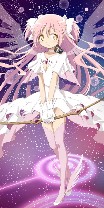 今日が宇宙の日ということで、毎年のネタとなりますが、アルまどさま(+ミニほむ)。(過去絵に背景を加えたもの)