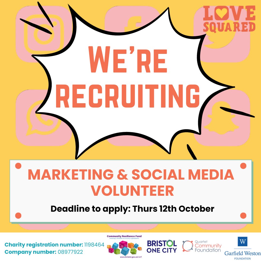 LoveSquared_'s tweet photo. Could you be our next Social Media &amp; Marketing Volunteer?💥 We’re looking for a creative individual with a passion for marketing within the not-for-profit sector. If you or someone you know might be interested, please email maddie@lovesquared.org.uk. #volunteering https://t.co/UFdIGBXFKp