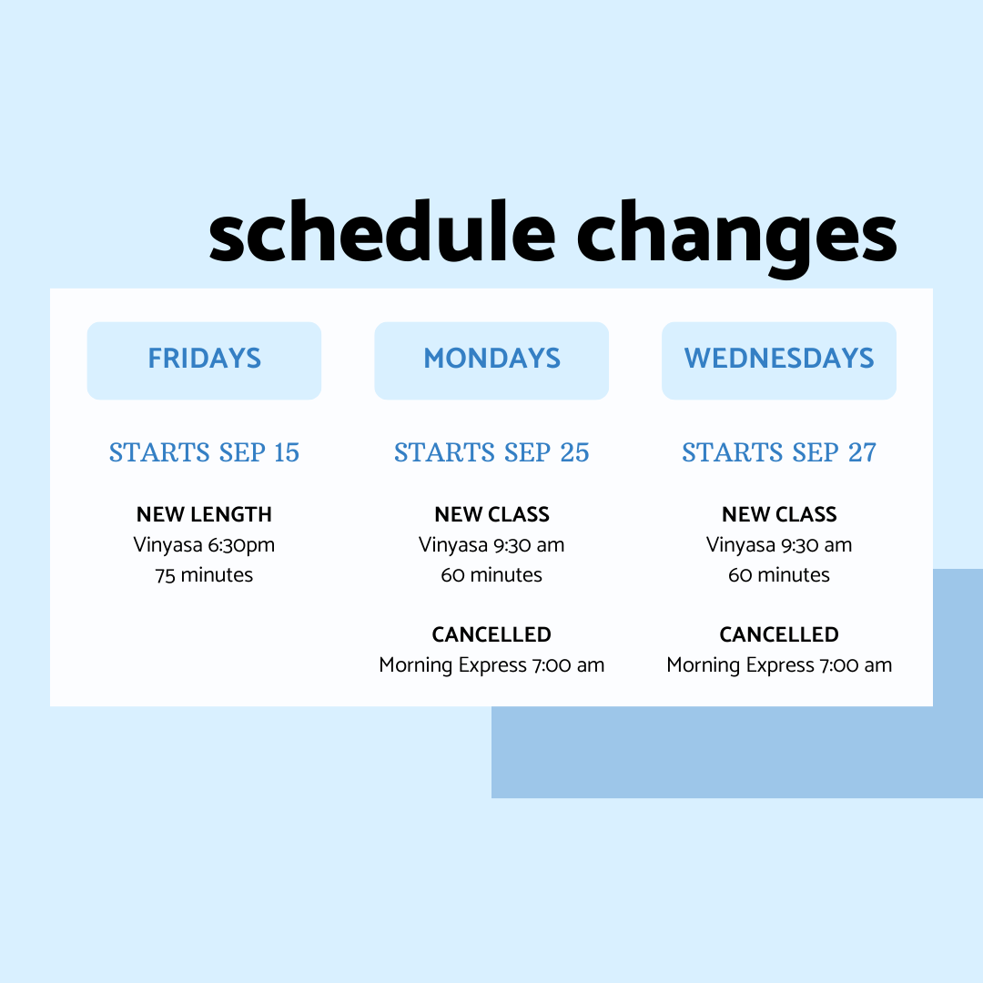 mylivingyoga's tweet photo. We're changing things up this month. Ou Friday night Vinyasa class expands to 75 minutes. Also, we're replacing Morning Express on Mondays & Wednesdays with hour-long Vinyasa classes at 9:30am.
Book your spot via link in our bio.
#mylivingyoga #vinyasa #getonyourmat https://t.co/LwSEerjUL7