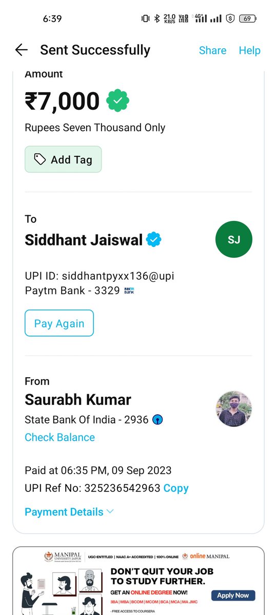kumar_rabh's tweet photo. @vijayshekhar sir i am student  .i do the payment 7000 to wrong upi id(Paytm payment bank). i have complained but i am not getting any response. It was my college semester fees. https://t.co/niWqOIEFLs