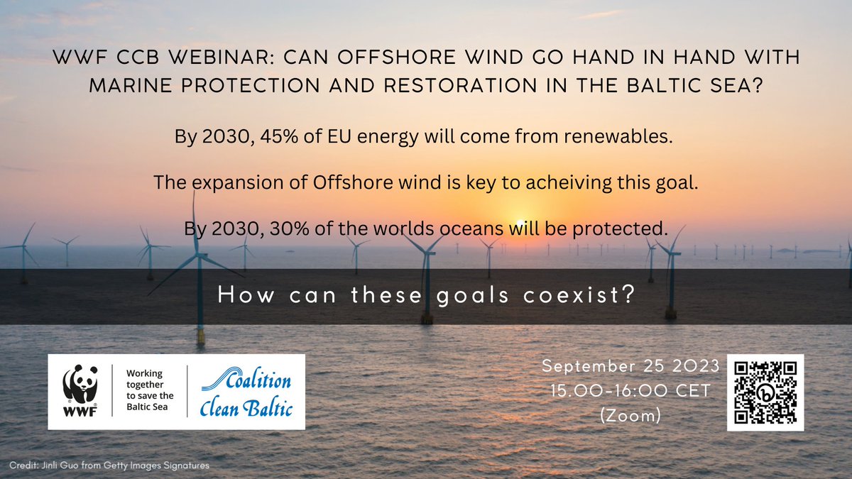 CCBnetwork's tweet photo. #Offshorewind projects are already set to begin construction in 2024. What will their impact be on the #BalticSea? Are #MarineProtectedAreas sufficient?

Join our joint WWF CCB webinar to find out 👉 https://t.co/rIJE9snrsf

#EUenergy #Restoration #restoreenergy #renewableenergy https://t.co/8mkvemVpFA