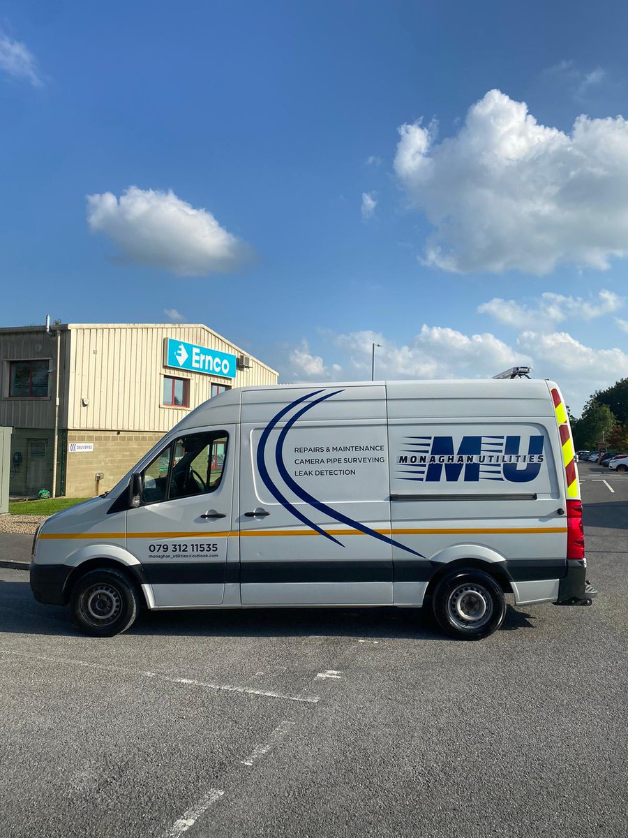 ErncoGroup's tweet photo. Good luck with the new van Monaghan Utilities and thanks for the graphics work Ryan. Branding looks great and highway safety enhanced with full Chapter-8 chevron kit on the back. https://t.co/Tgve3LFEza