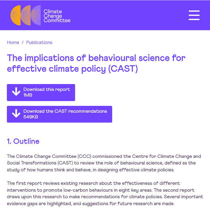 Dr Lois Player (@loisplayer) on Twitter photo Our <a href="/CAST_Centre/">CAST</a> report for <a href="/theCCCuk/">Climate Change Committee</a> is out! We reviewed the efficacy of behavioural interventions in promoting low-carbon behaviours 🌍
More government leadership is needed to make green choices accessible, affordable & the default.
theccc.org.uk/publication/th…
Key findings: a 🧵 Our <a href="/CAST_Centre/">CAST</a> report for <a href="/theCCCuk/">Climate Change Committee</a> is out! We reviewed the efficacy of behavioural interventions in promoting low-carbon behaviours 🌍
More government leadership is needed to make green choices accessible, affordable & the default.
theccc.org.uk/publication/th…
Key findings: a 🧵