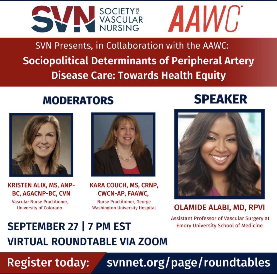 Join us for this discussion featuring Dr. Olamide Alabi and in collaboration with the Society for Vascular Nursing on September 27 at 7 PM EST!
Let’s put our best foot forward to celebrate #PADAwareness with recognition of sociopolitical factors that impact our patients!