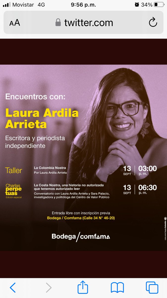 ReyNaranjo's tweet photo. @AldBallestas21 @MariaJoseGomezV @Laura_Ardila_A @Comfama @Perpetuo_DC Hoy en La Fiesta del libro y mañana en La Bodega Comfama https://t.co/9WmWA0Z9Ds