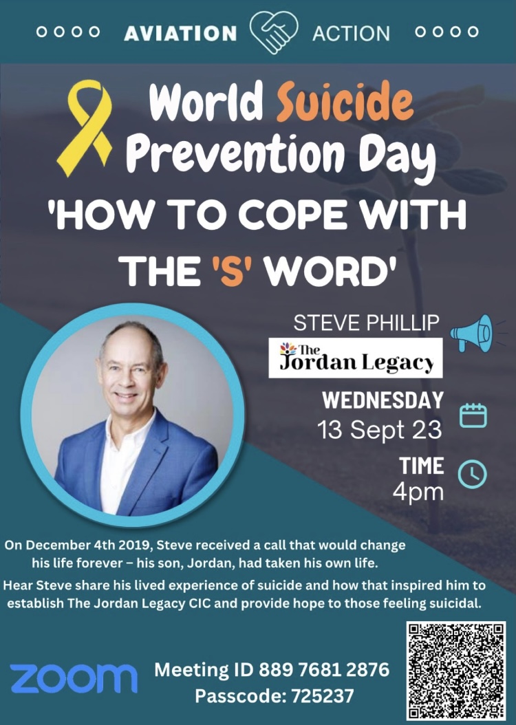 Could you spare an hour of your day tomorrow to learn some simple skills that may help you save a life?
Join @hopestevep & @aviation_action at 4pm for a free online talk 👇
aviationaction.org/events
#mentalhealth #suicideprevention #WorldSuicidePreventionDay